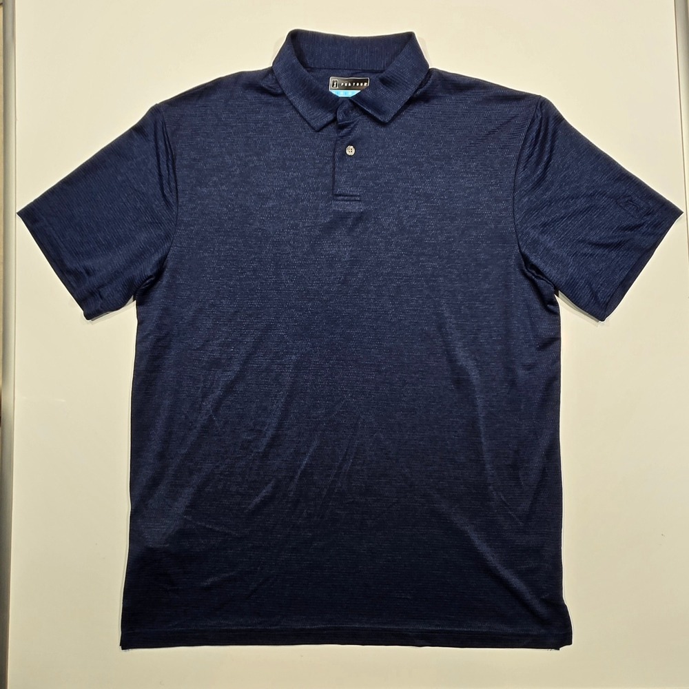 PGA TOUR Mens Golf Polo‎ Shirt Medium Blue Performance Short Sleeve